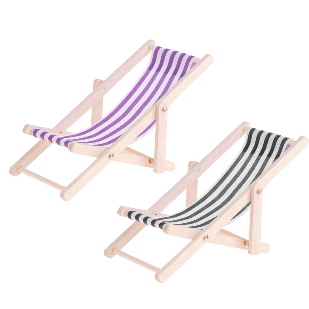 2pcs Striped Wooden Lounge Chair 1/12 Dollhouse Miniature Furniture Decor