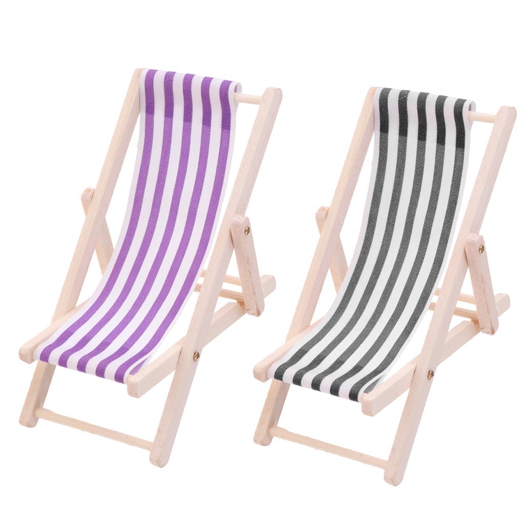 2pcs Striped Wooden Lounge Chair 1/12 Dollhouse Miniature Furniture Decor