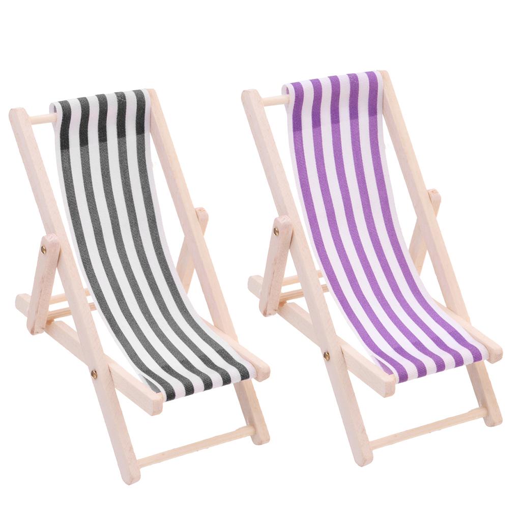 2pcs Striped Wooden Lounge Chair 1/12 Dollhouse Miniature Furniture Decor