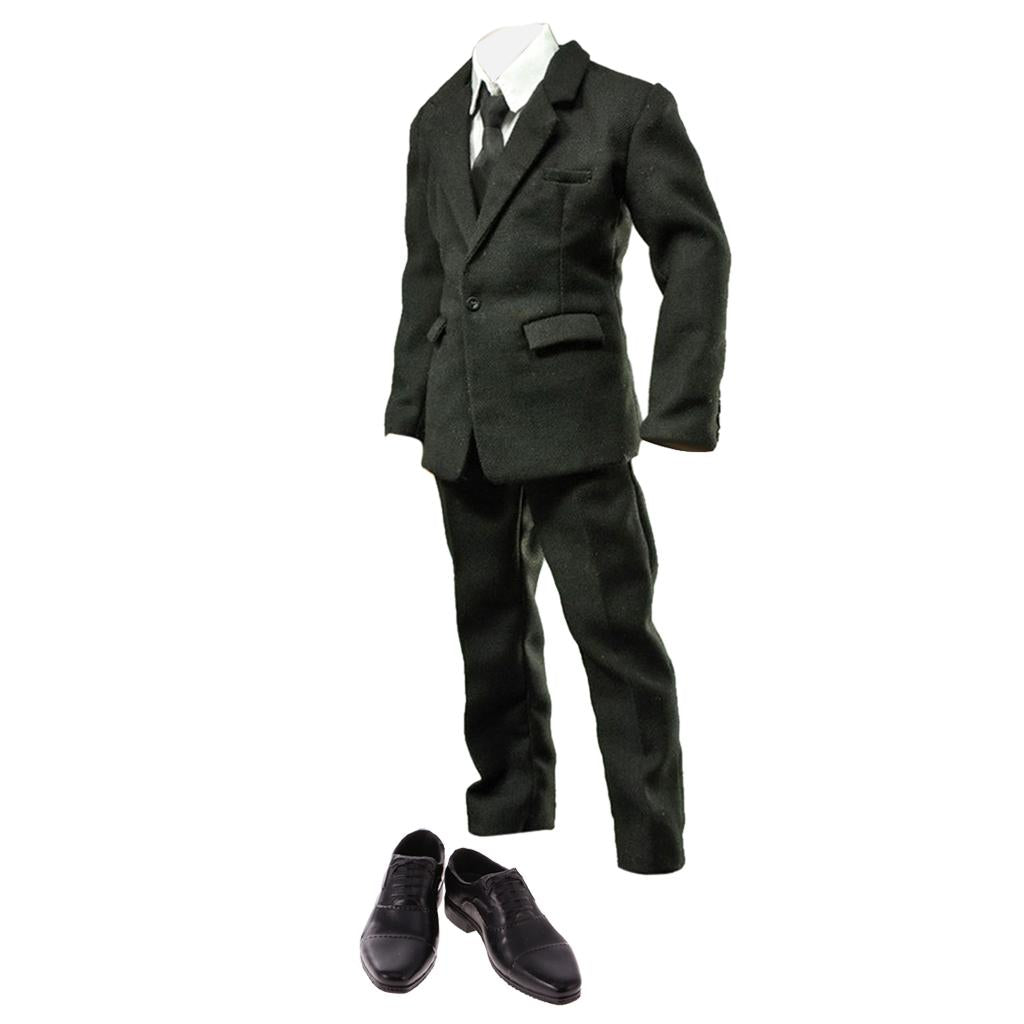 1:6 Scale Black Suit Set Pants Clothes Tie for 12 Inch Male Figure