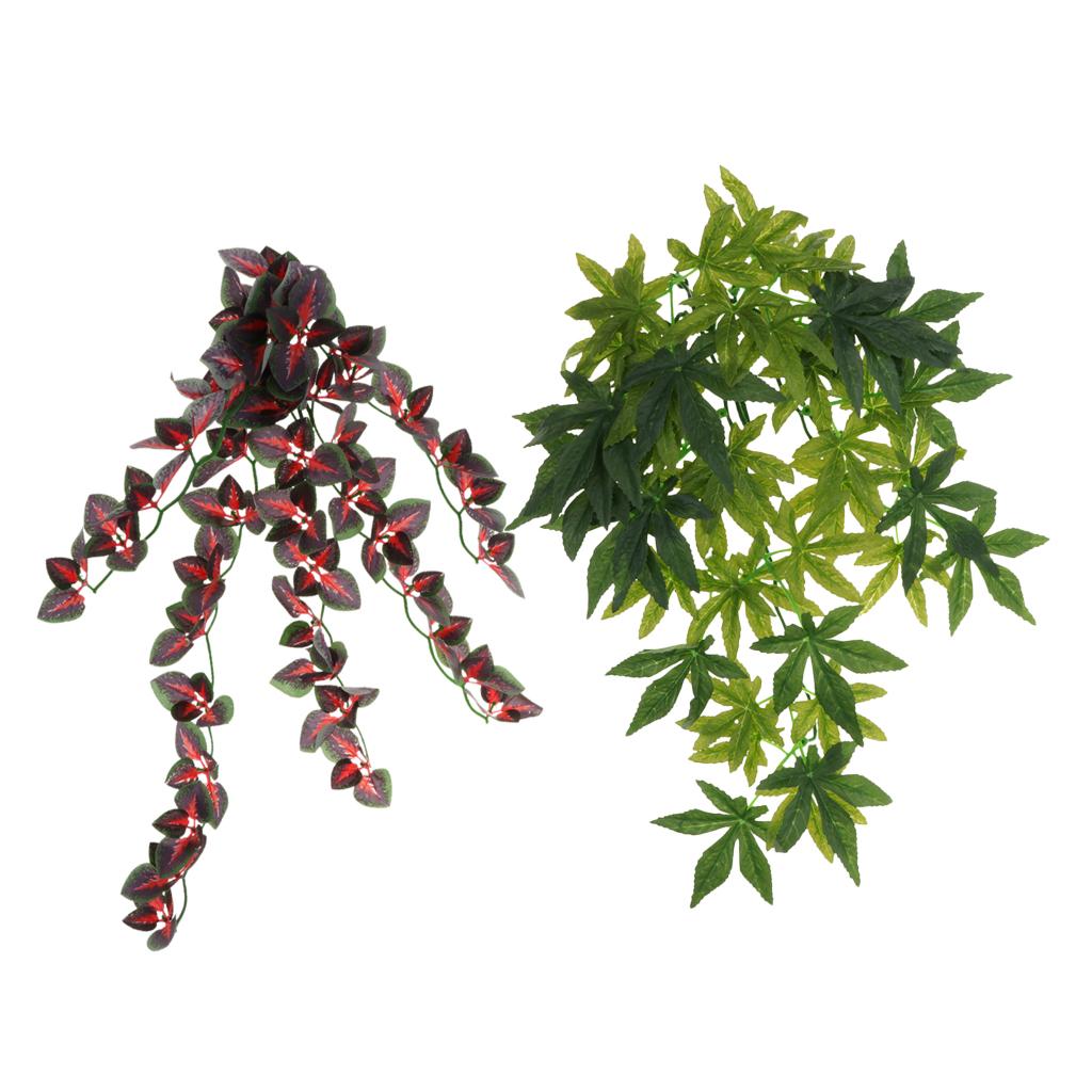 2xReptile Vivarium Decoration Aquarium Ornament Artificial Ivy Vines Climber