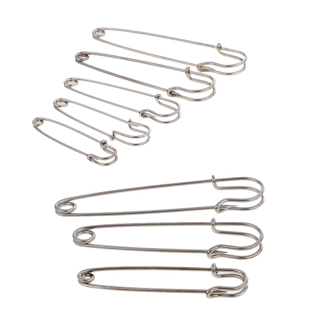 8pcs Silver Heavy Duty Stainless Steel Safety Pins for Blankets Skirts Grey