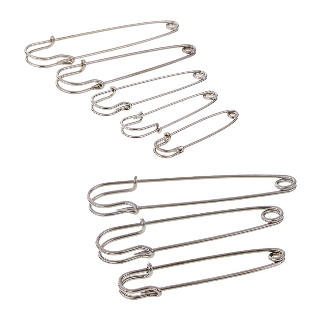 8pcs Silver Heavy Duty Stainless Steel Safety Pins for Blankets Skirts Grey