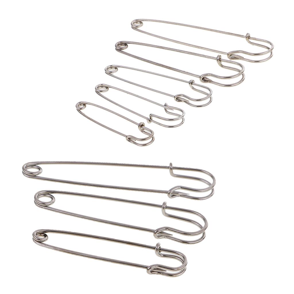 8pcs Silver Heavy Duty Stainless Steel Safety Pins for Blankets Skirts Grey