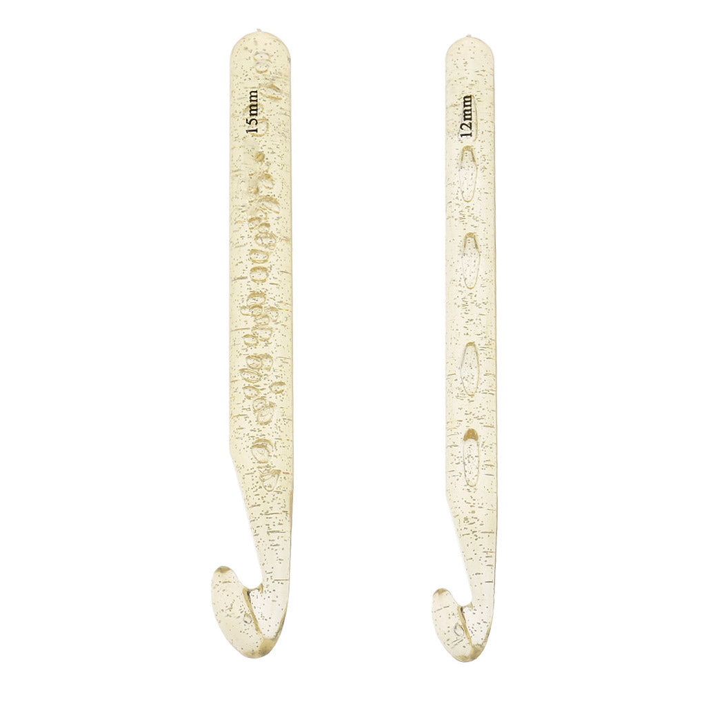 2Pcs Large Plastic Crochet Hook Knitting Needles Sewing Tools Gold 12mm 15mm