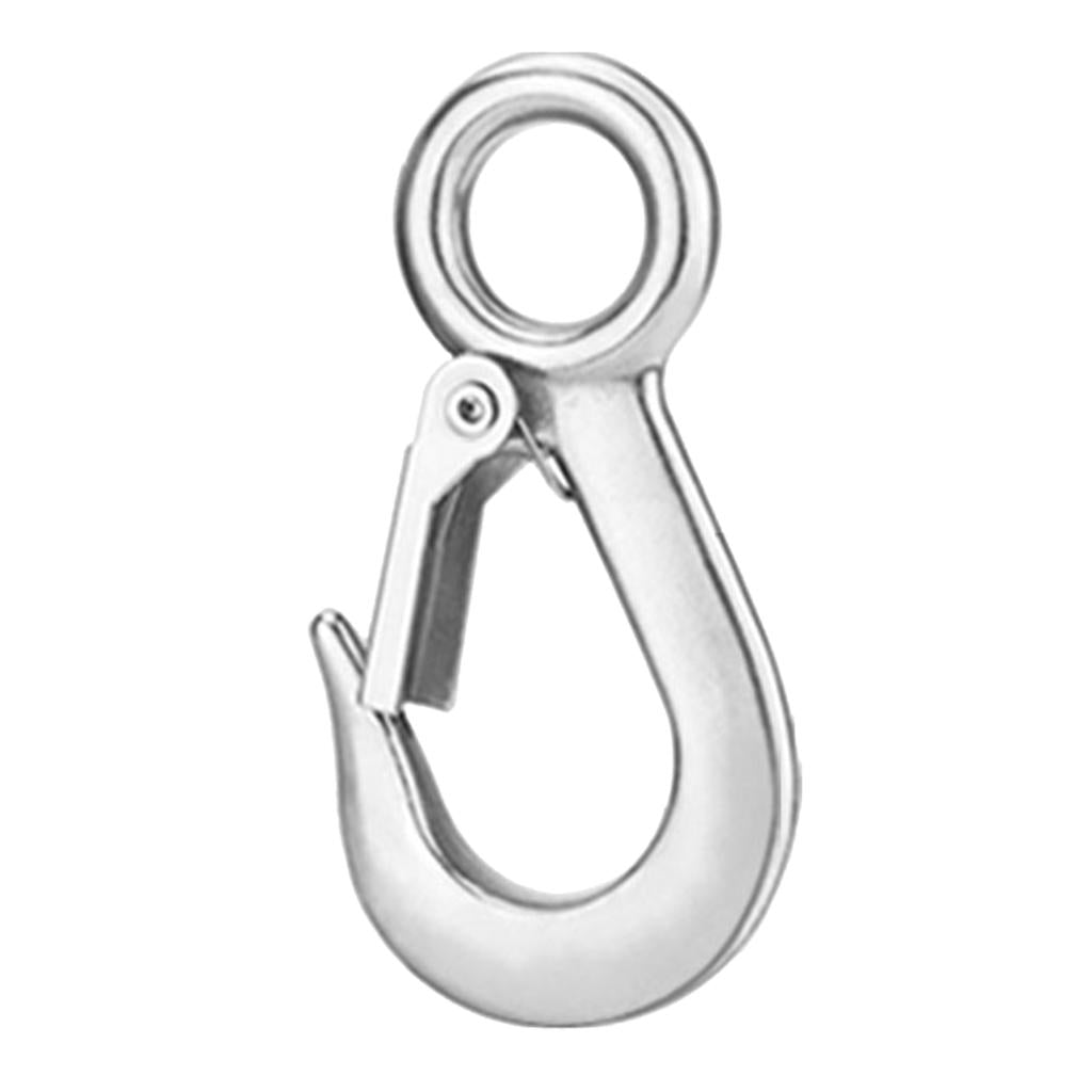 2Pcs Strong Stainless Steel Eye Hook w/ Clevis Safety Latch for Winch Cable