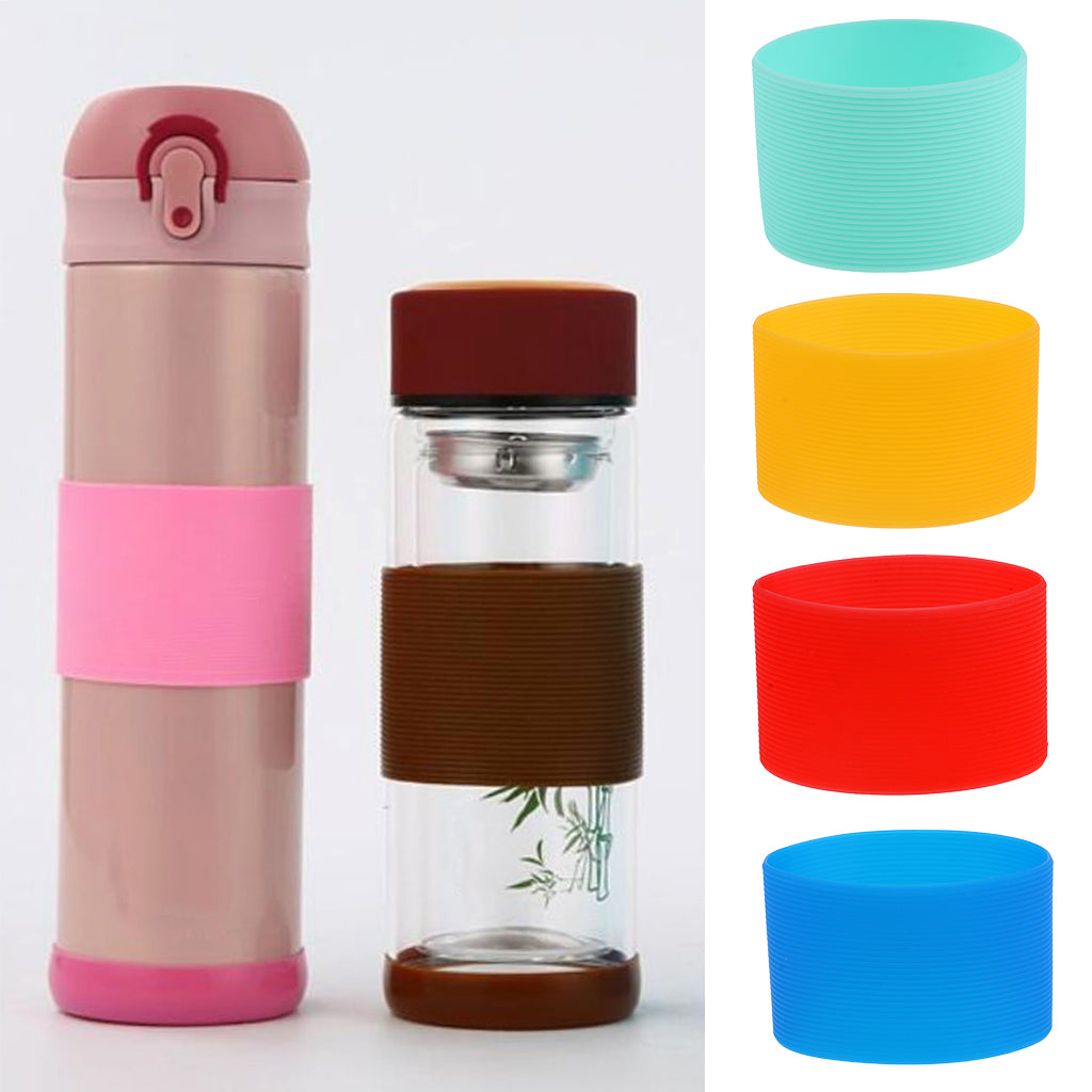 4Pcs Outdoor Silicone Round Non-slip Water Bottle Mug Cup Sleeve Cover