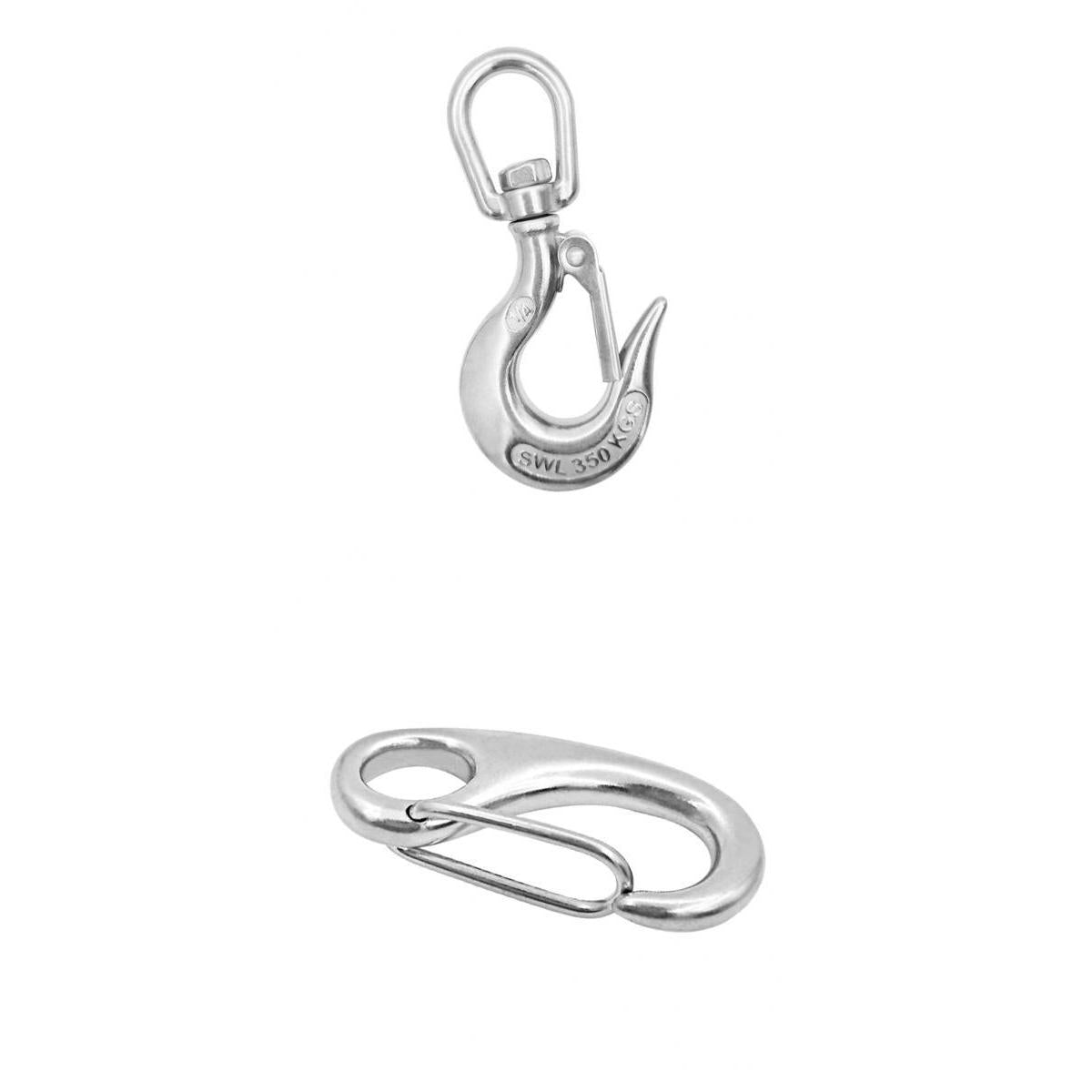 304 Boat Stainless Steel Gate Spring Clip Snap Hook + Snap Swivel Shackle