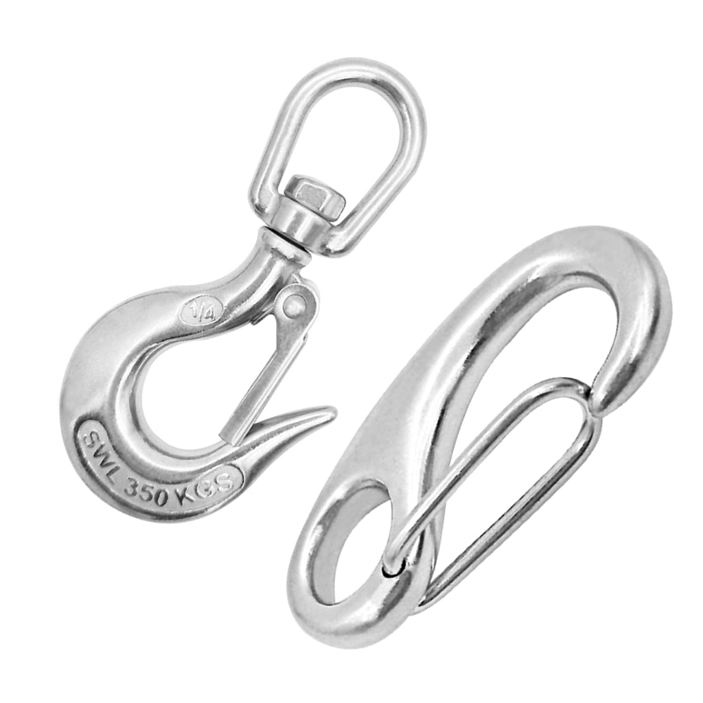 304 Boat Stainless Steel Gate Spring Clip Snap Hook + Snap Swivel Shackle