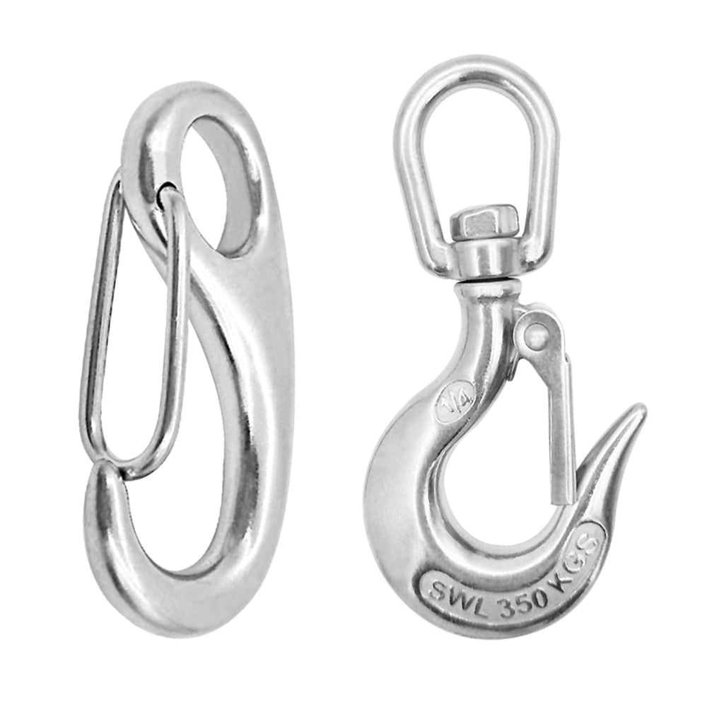 304 Boat Stainless Steel Gate Spring Clip Snap Hook + Snap Swivel Shackle