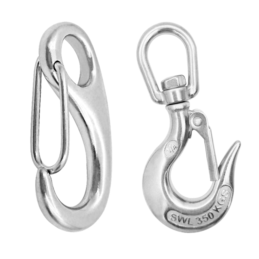 304 Boat Stainless Steel Gate Spring Clip Snap Hook + Snap Swivel Shackle