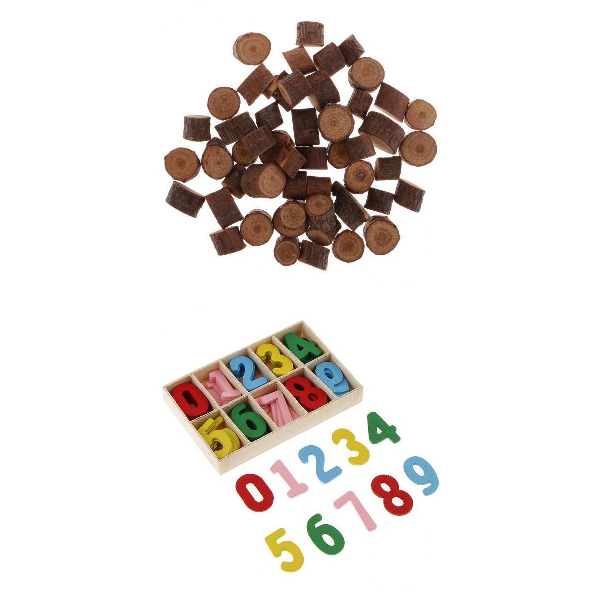 50 Pieces Wood Round Log Slices Discs and 60 Pieces Colorful Wooden Numbers