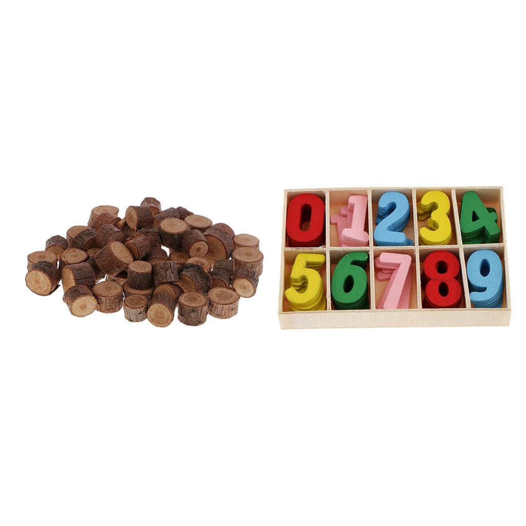 50 Pieces Wood Round Log Slices Discs and 60 Pieces Colorful Wooden Numbers