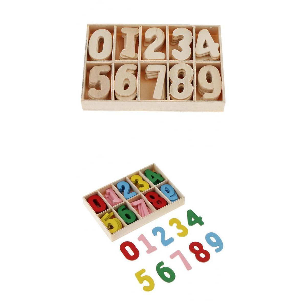 2 Boxes of 60 Pieces Wooden Arabic Number with Storage Tray for DIY Crafts