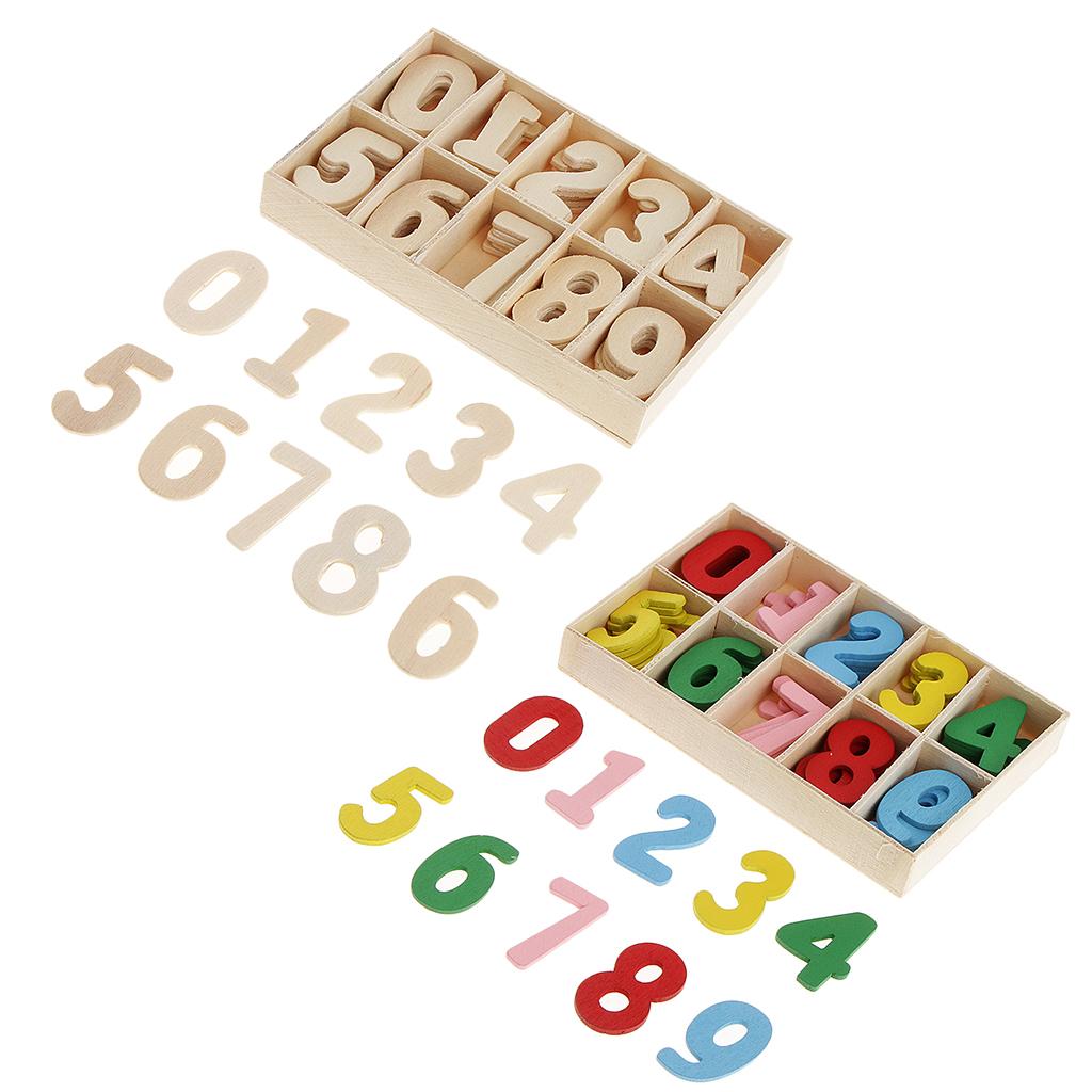 2 Boxes of 60 Pieces Wooden Arabic Number with Storage Tray for DIY Crafts