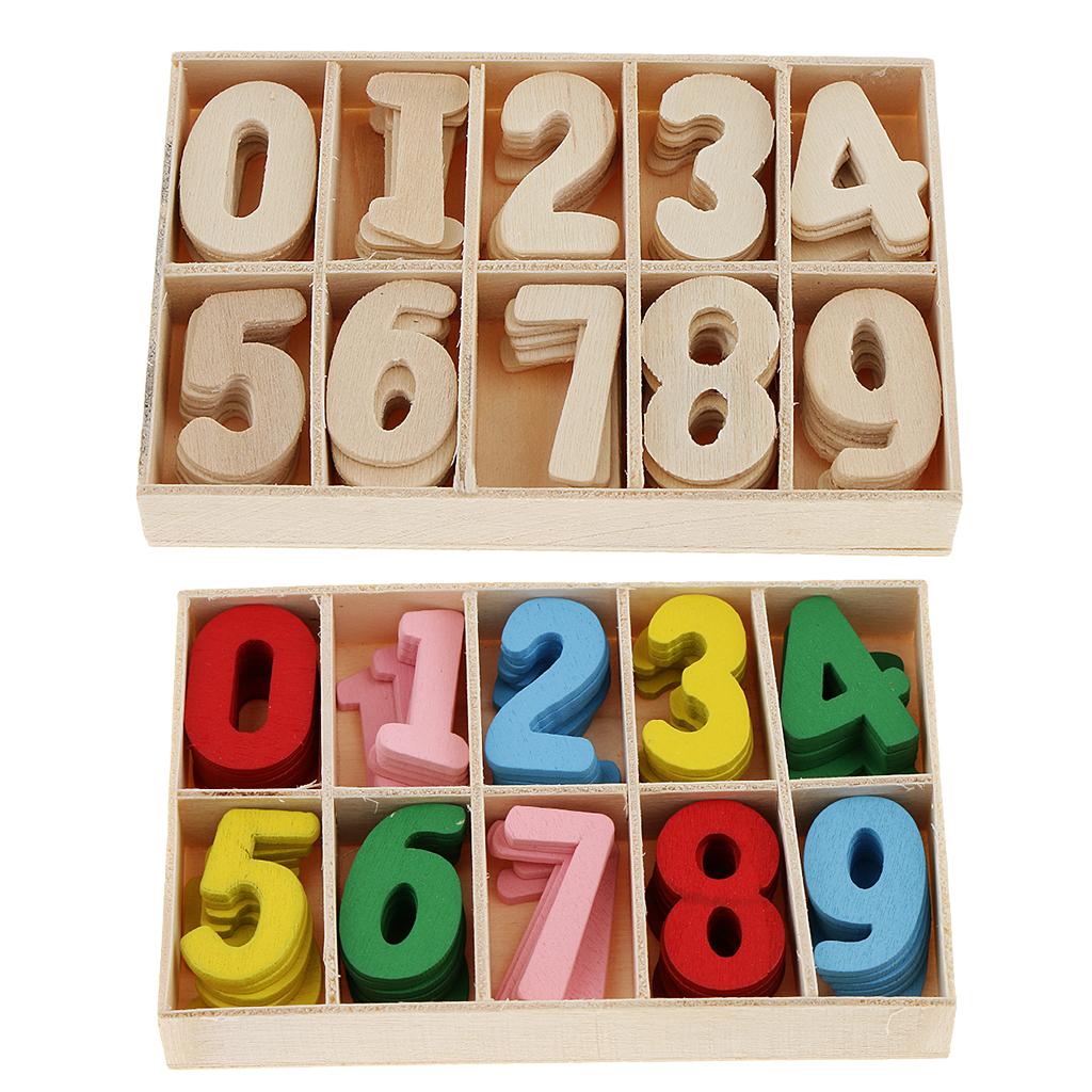 2 Boxes of 60 Pieces Wooden Arabic Number with Storage Tray for DIY Crafts