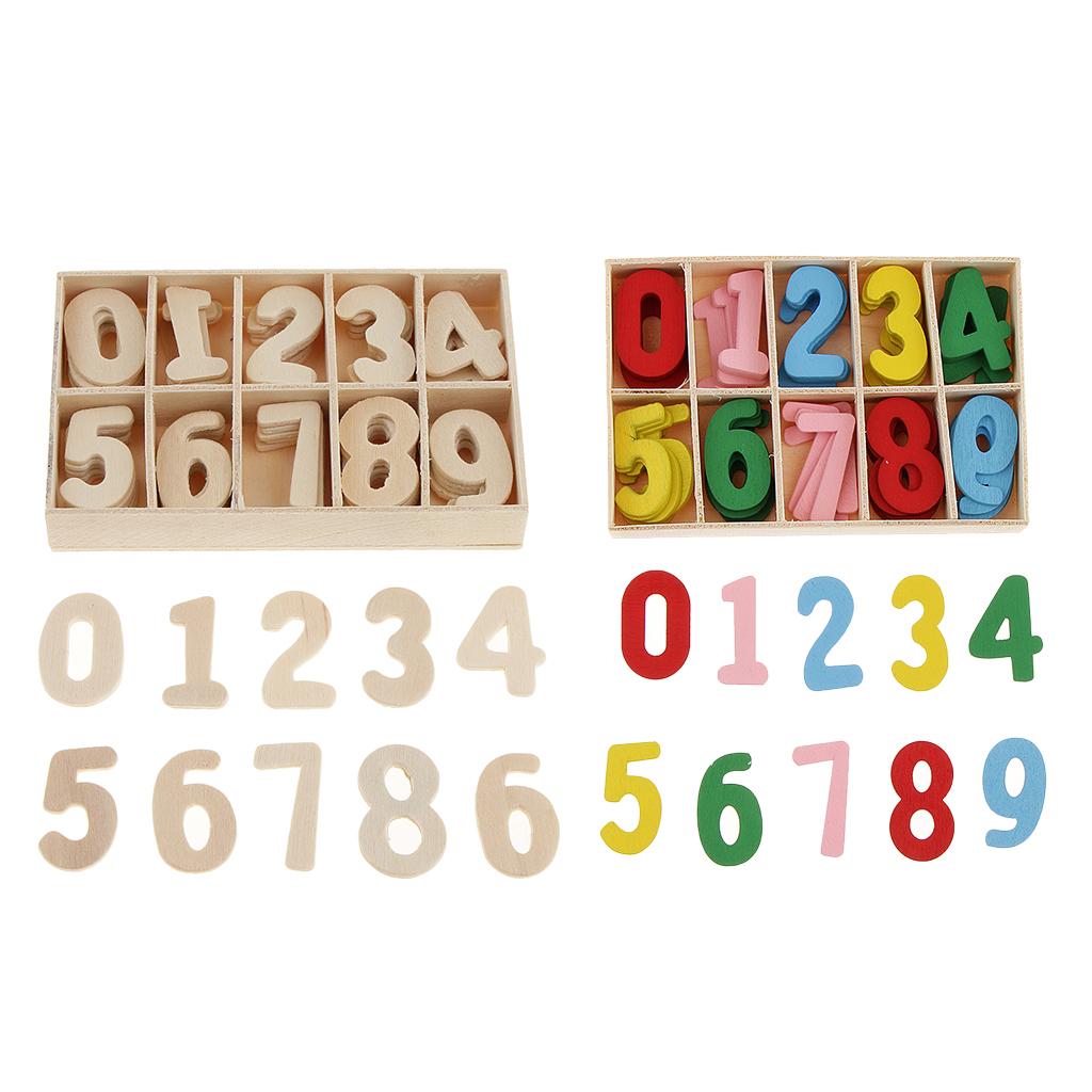 2 Boxes of 60 Pieces Wooden Arabic Number with Storage Tray for DIY Crafts