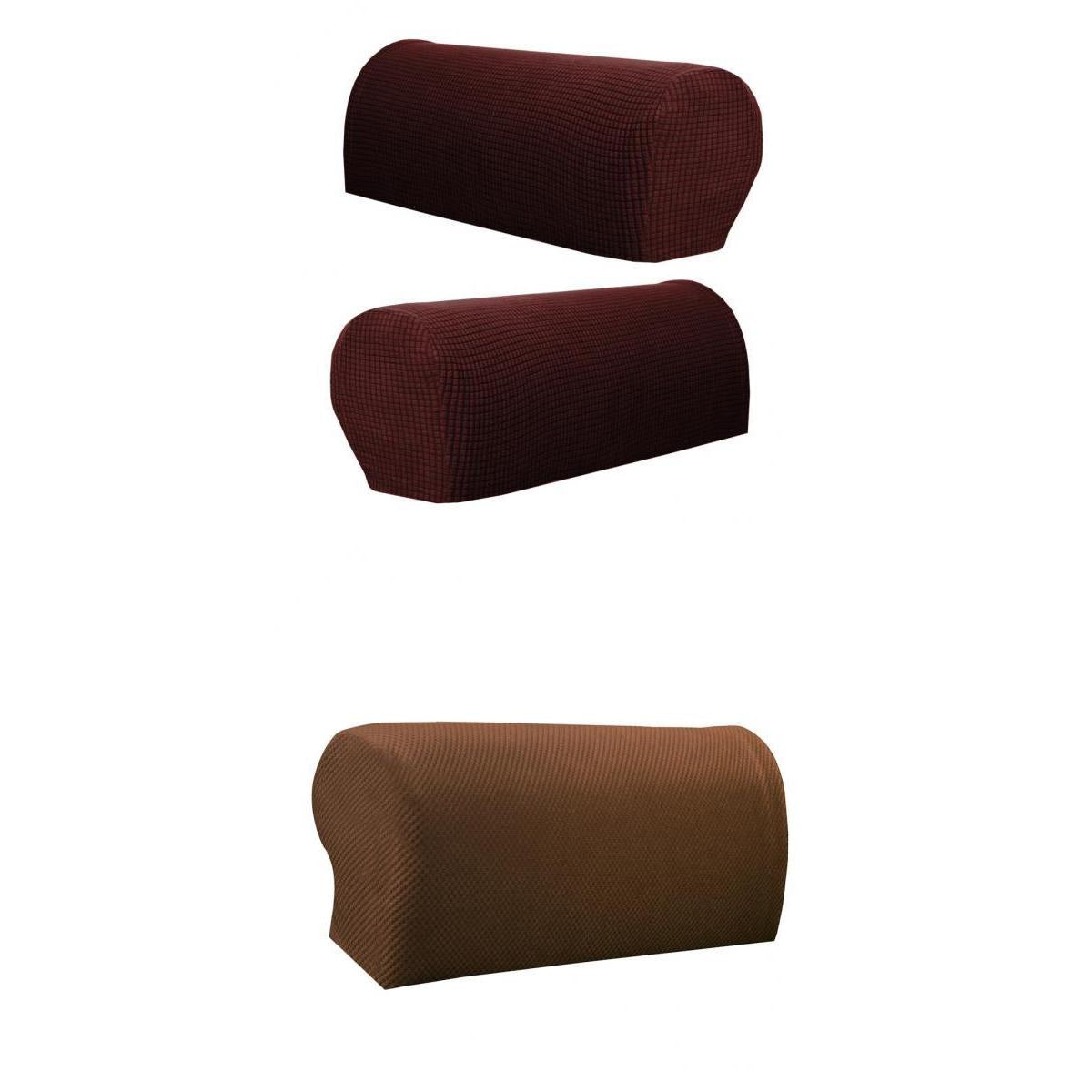 2 Pair(2Pattern) Sofa Armrest Covers Armchair Slipcovers Protector Brown