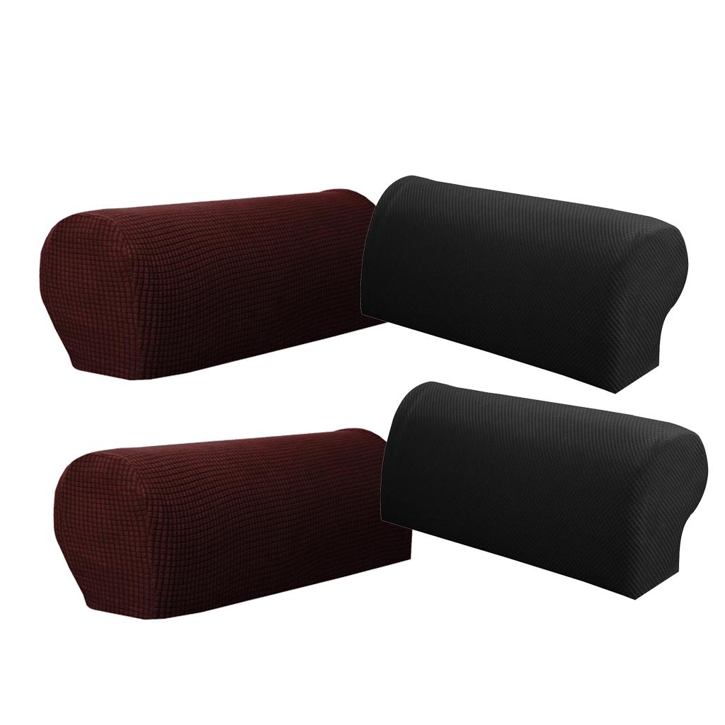 2 Pair Sofa Armrest Covers Armchair Slipcovers Protector Coffee &Black