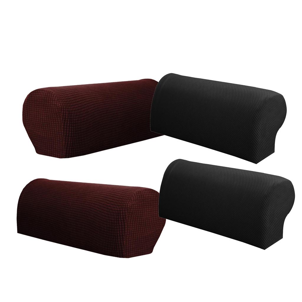 2 Pair Sofa Armrest Covers Armchair Slipcovers Protector Coffee &Black