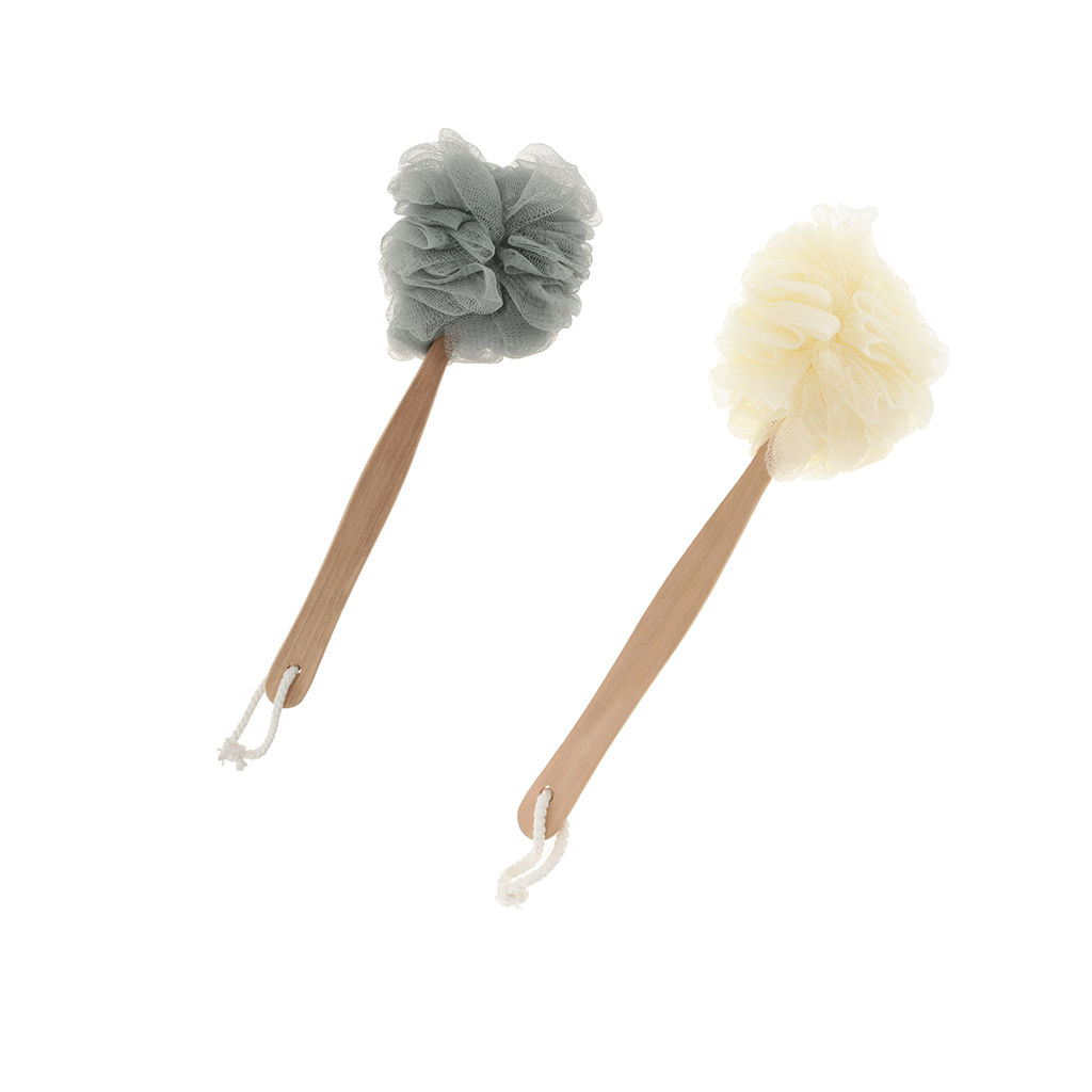 2 Piece Long Handle Shower Puff Exfoliating Mesh Brush Scrubber Spa Massage