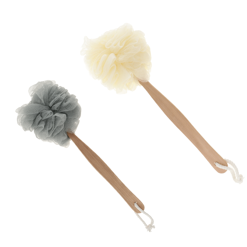 2 Piece Long Handle Shower Puff Exfoliating Mesh Brush Scrubber Spa Massage