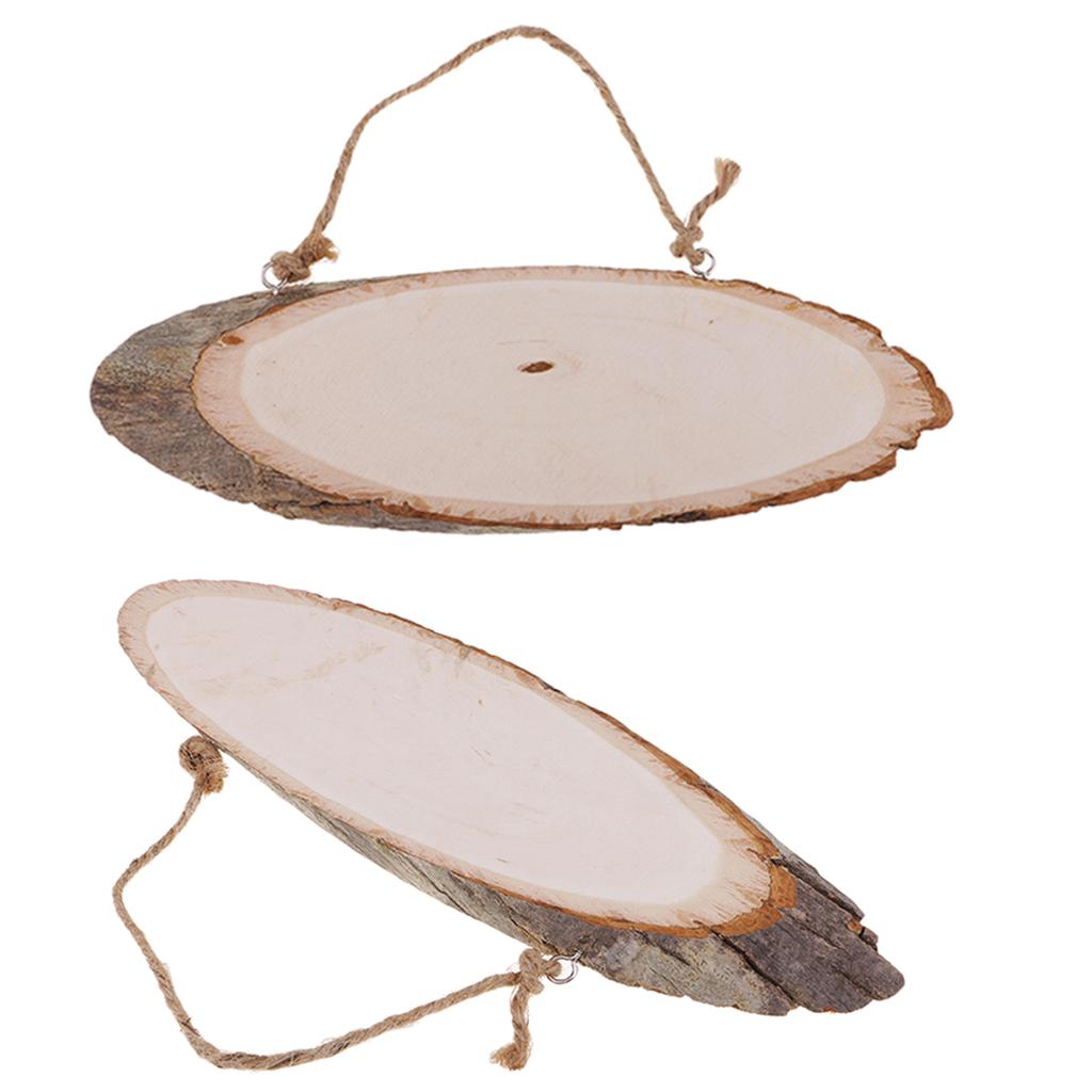2pcs Large Oval Natural Hanging Wood Slices Tree Bark Wood Pieces DIY Crafts