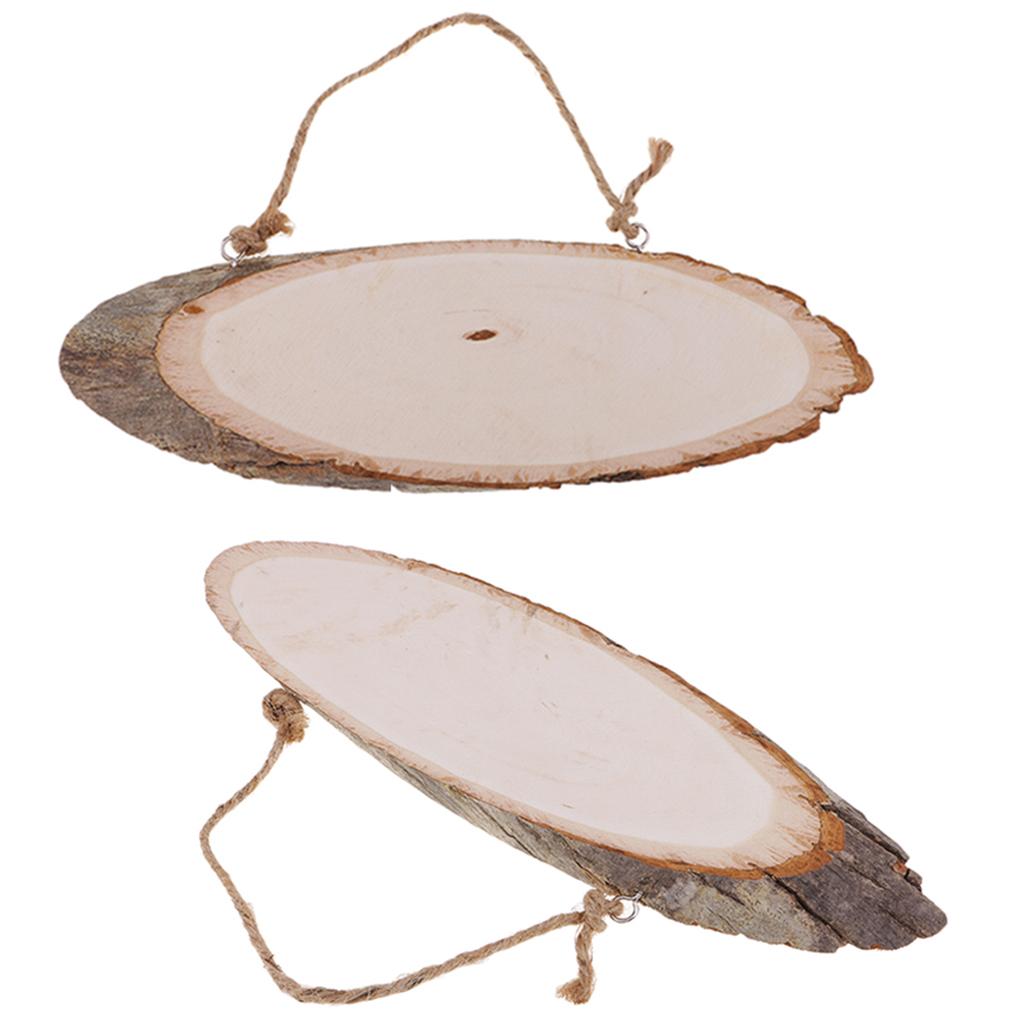 2pcs Large Oval Natural Hanging Wood Slices Tree Bark Wood Pieces DIY Crafts