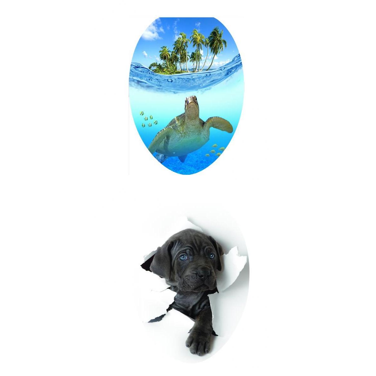 Creative 3D Toilet Stickers Bathroom Decorative Decals Turtle and Cute Dog