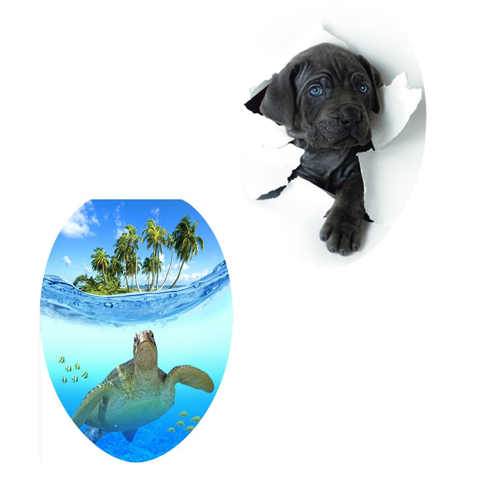 Creative 3D Toilet Stickers Bathroom Decorative Decals Turtle and Cute Dog