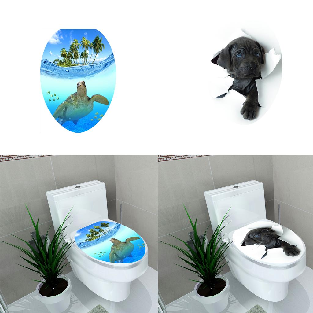 Creative 3D Toilet Stickers Bathroom Decorative Decals Turtle and Cute Dog