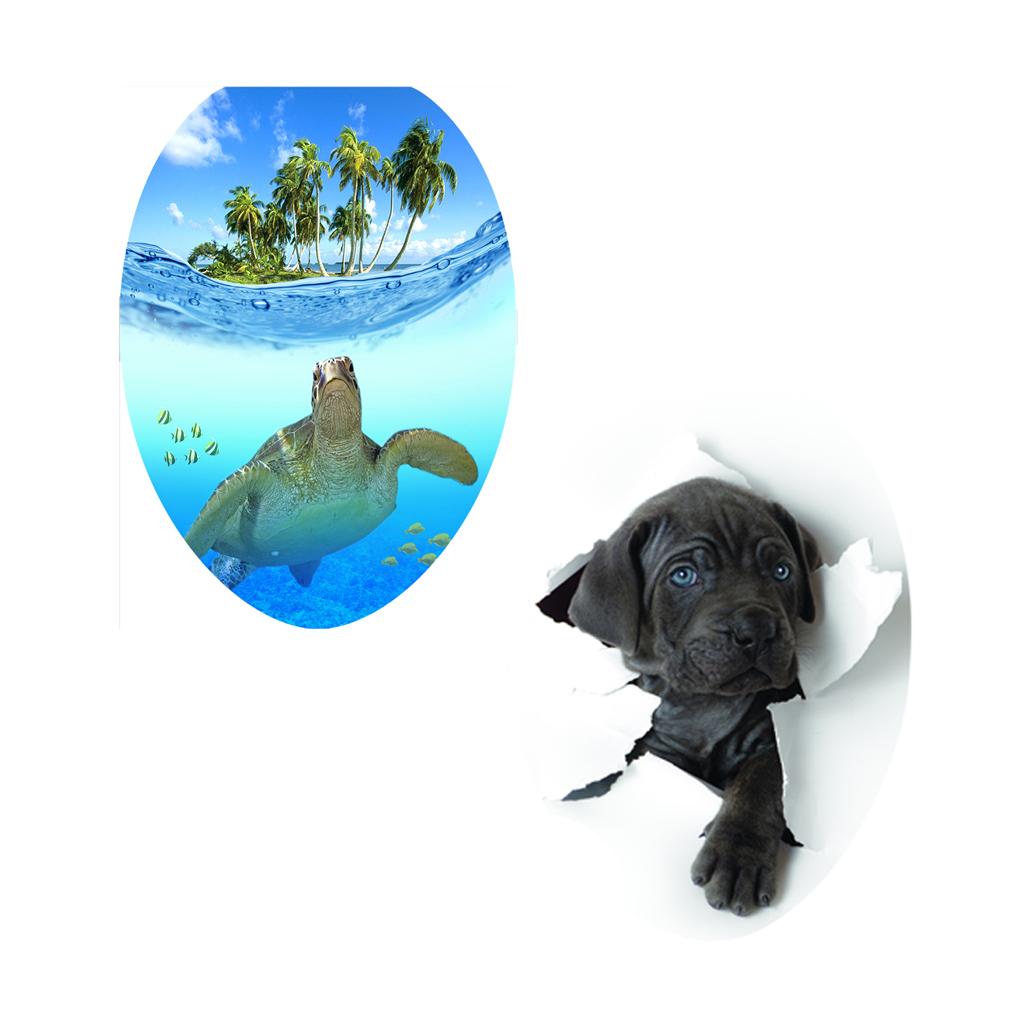 Creative 3D Toilet Stickers Bathroom Decorative Decals Turtle and Cute Dog