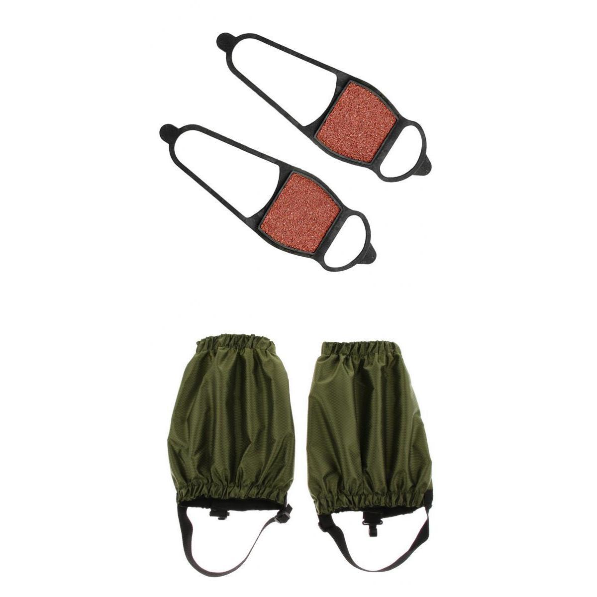 2 Pairs Walking Gaiters Boots Leggings with Snow Ice Walk Cleats Army Green