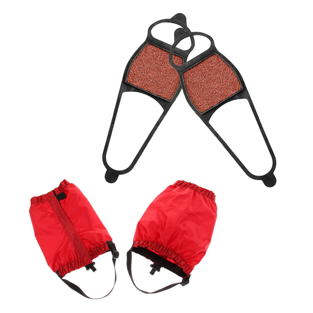 2 Pairs Walking Gaiters Boots Leggings with Snow Ice Walk Cleats Red