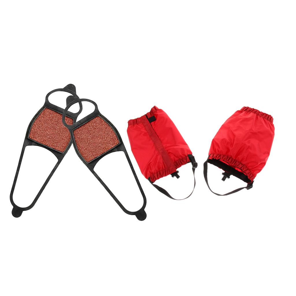 2 Pairs Walking Gaiters Boots Leggings with Snow Ice Walk Cleats Red
