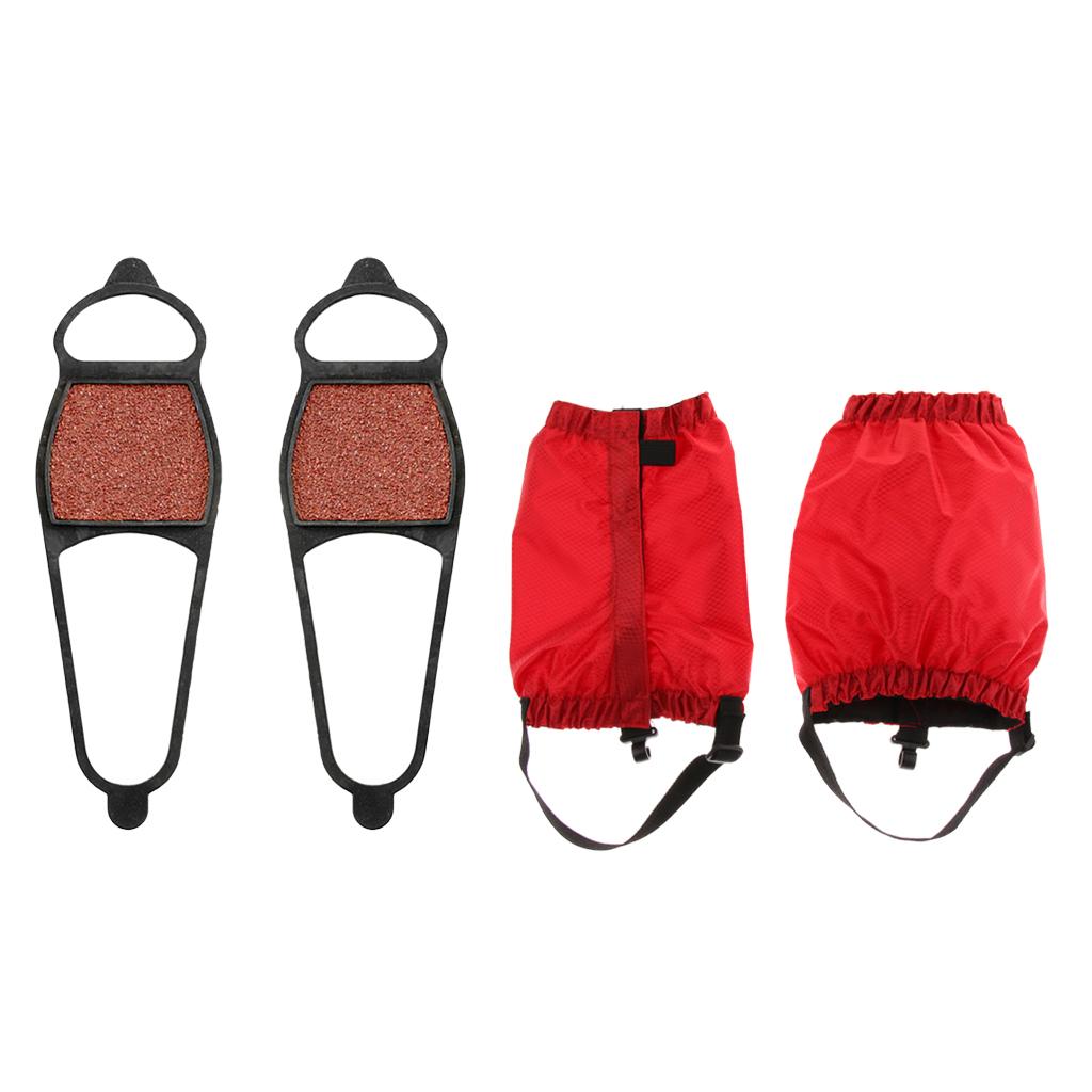 2 Pairs Walking Gaiters Boots Leggings with Snow Ice Walk Cleats Red
