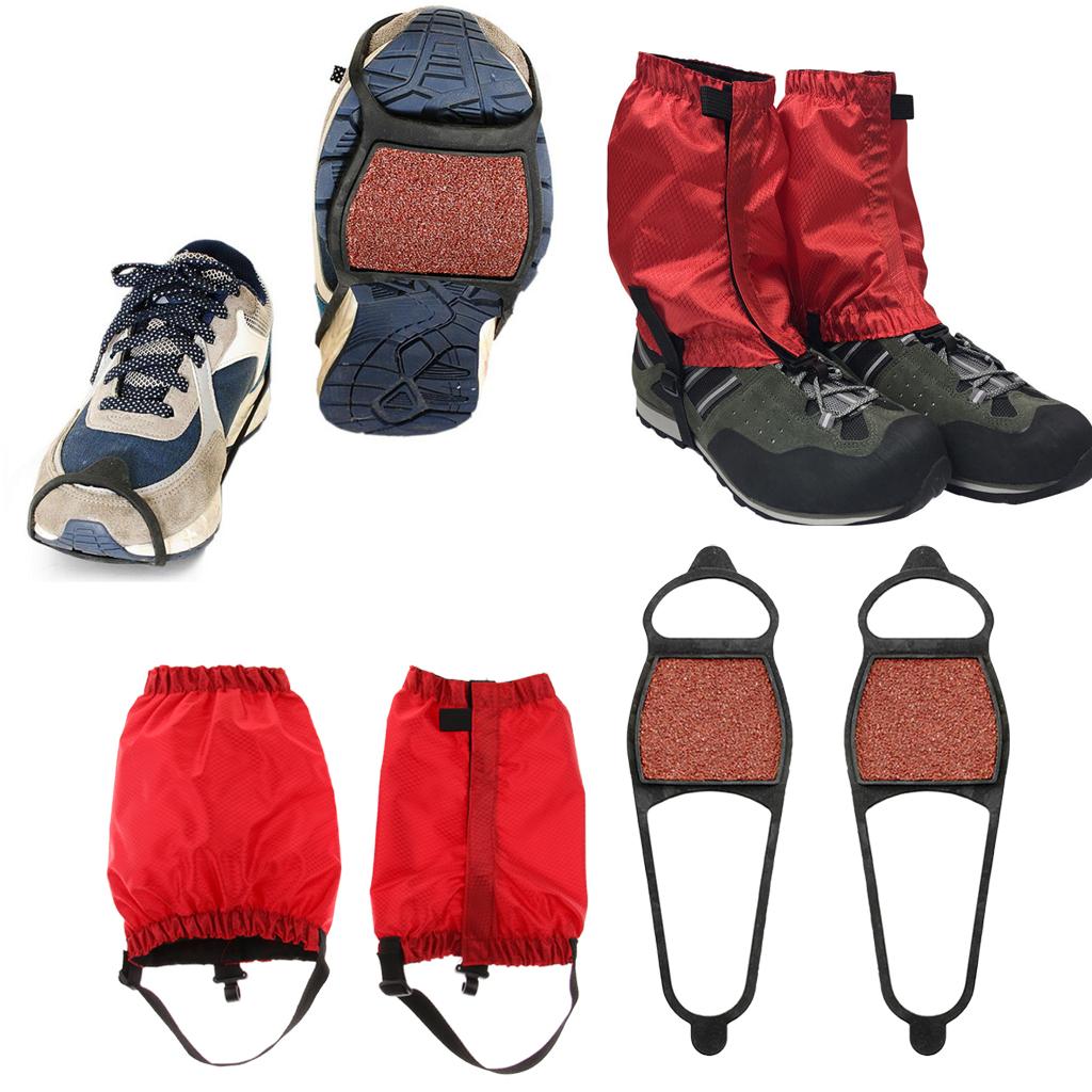 2 Pairs Walking Gaiters Boots Leggings with Snow Ice Walk Cleats Red