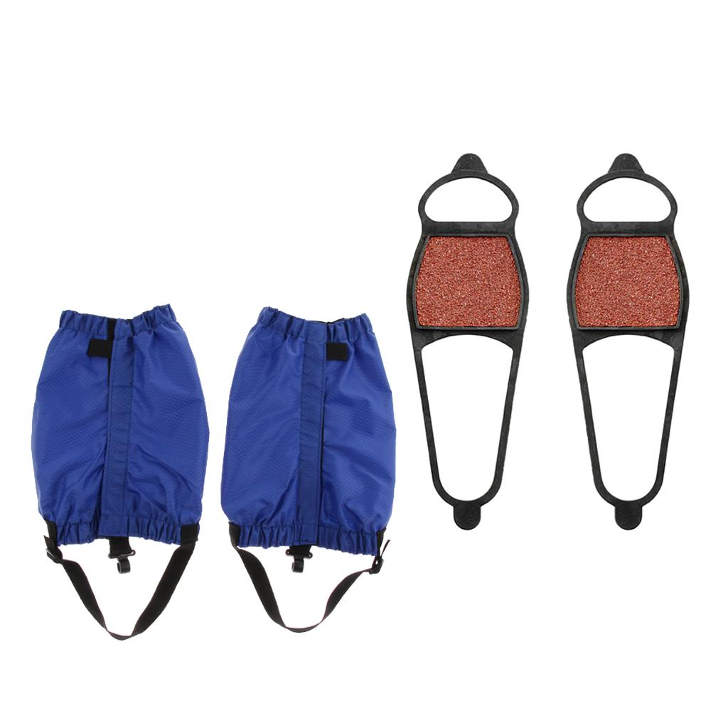 2 Pairs Walking Gaiters Boots Leggings with Snow Ice Walk Cleats Blue