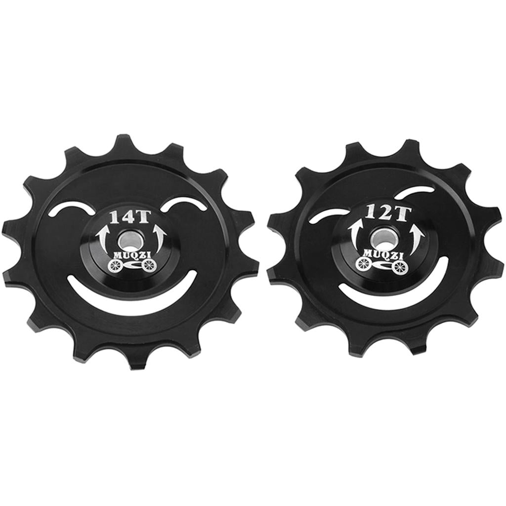 2 Pieces 12T + 14T Mountain Bike Ceramic Rear Derailleur Jockey Wheel Black