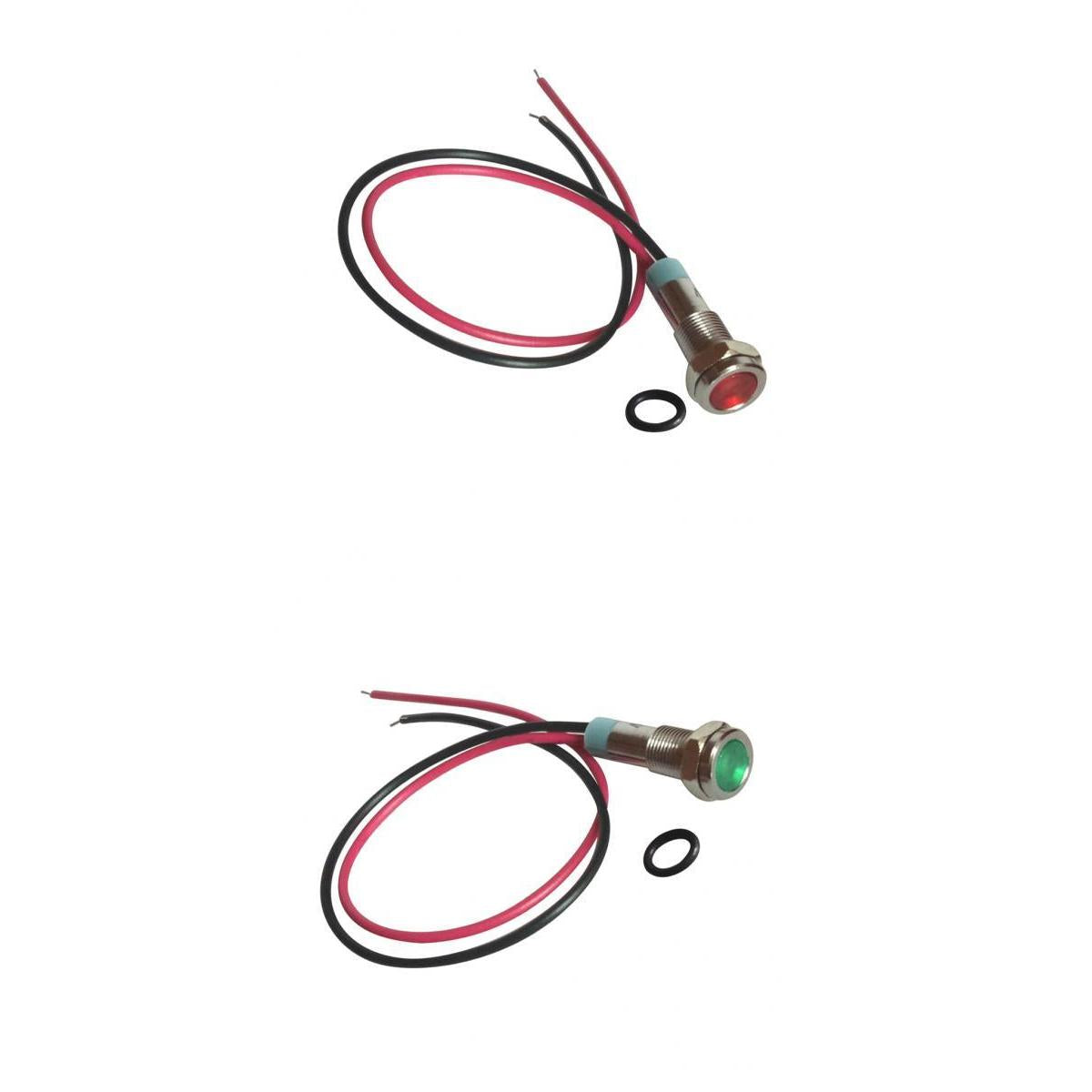 2x (Green+Red) 6mm LED Indicator Light Waterproof Signal Pilot Dash Lamp 6V