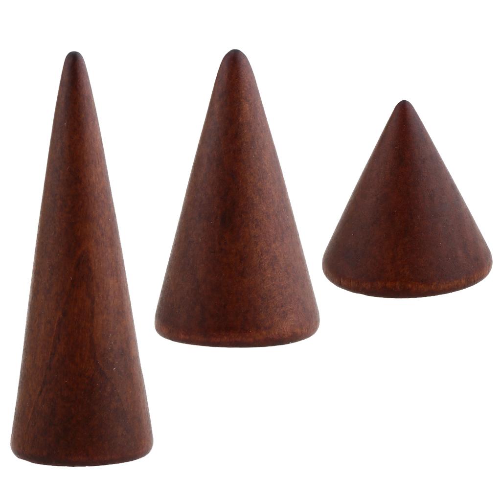3 Pieces 3cm 5cm 8cm Wooden Cone Shape Ring Bracelet Jewelry Display Rack
