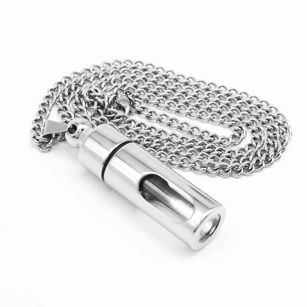 2 Pieces Stainless Steel Keepsake Tube Bottle Pill Holder Necklace Punk Men
