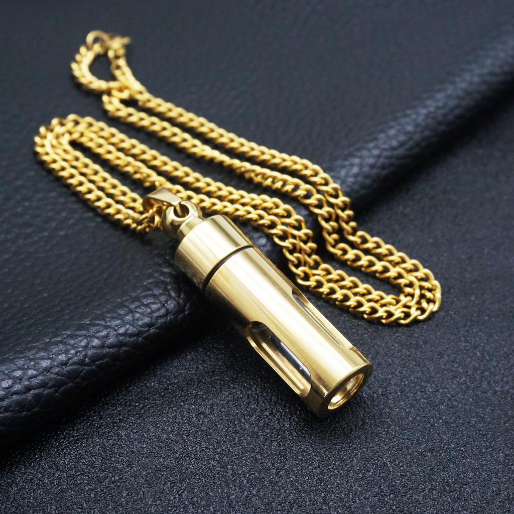 2 Pieces Stainless Steel Keepsake Tube Bottle Pill Holder Necklace Punk Men
