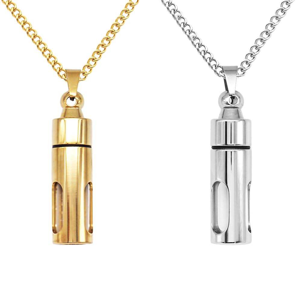2 Pieces Stainless Steel Keepsake Tube Bottle Pill Holder Necklace Punk Men