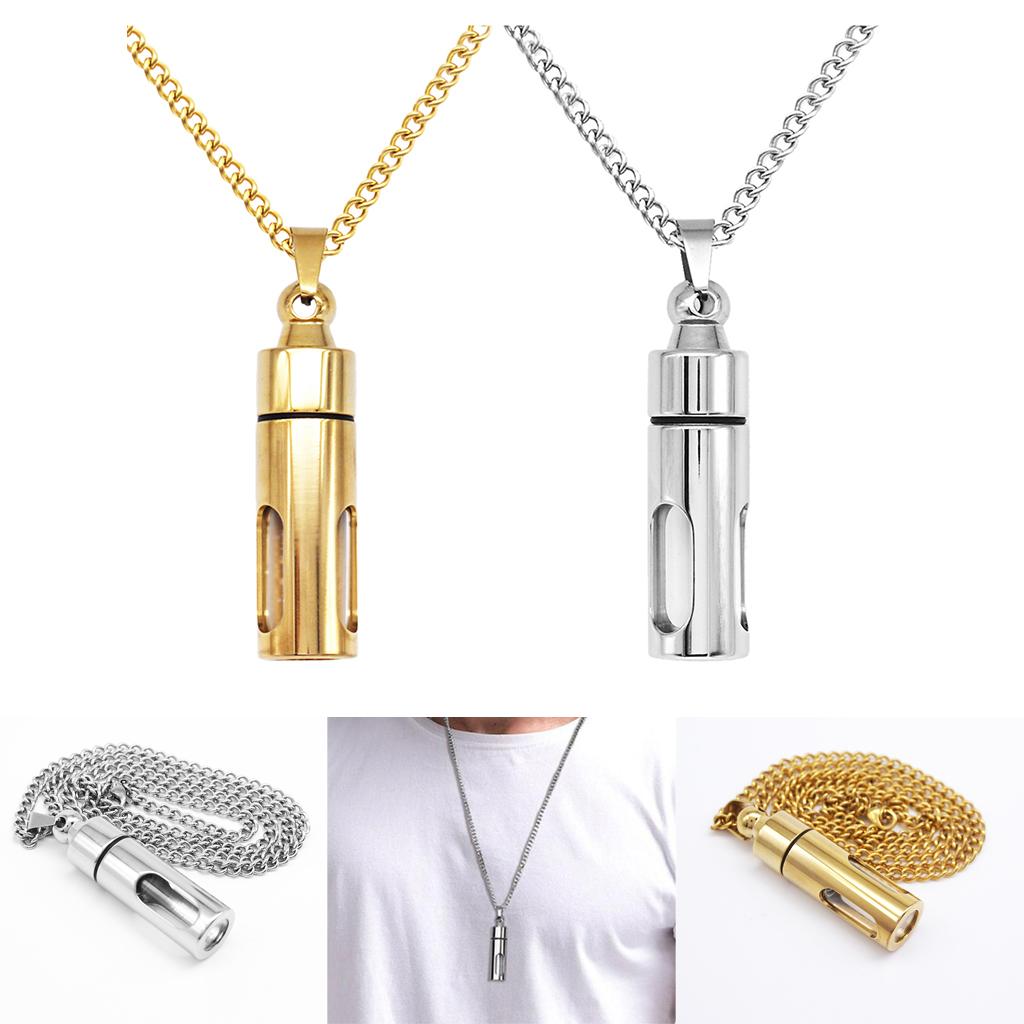 2 Pieces Stainless Steel Keepsake Tube Bottle Pill Holder Necklace Punk Men