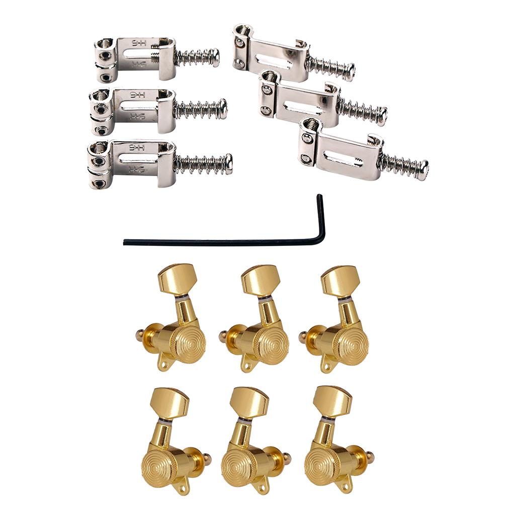 6pcs Electric Guitar Bridge Saddles+3R3L Guitar Tuning Pegs for Strat Tele