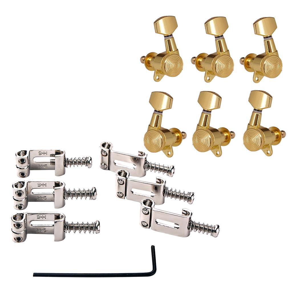 6pcs Electric Guitar Bridge Saddles+3R3L Guitar Tuning Pegs for Strat Tele