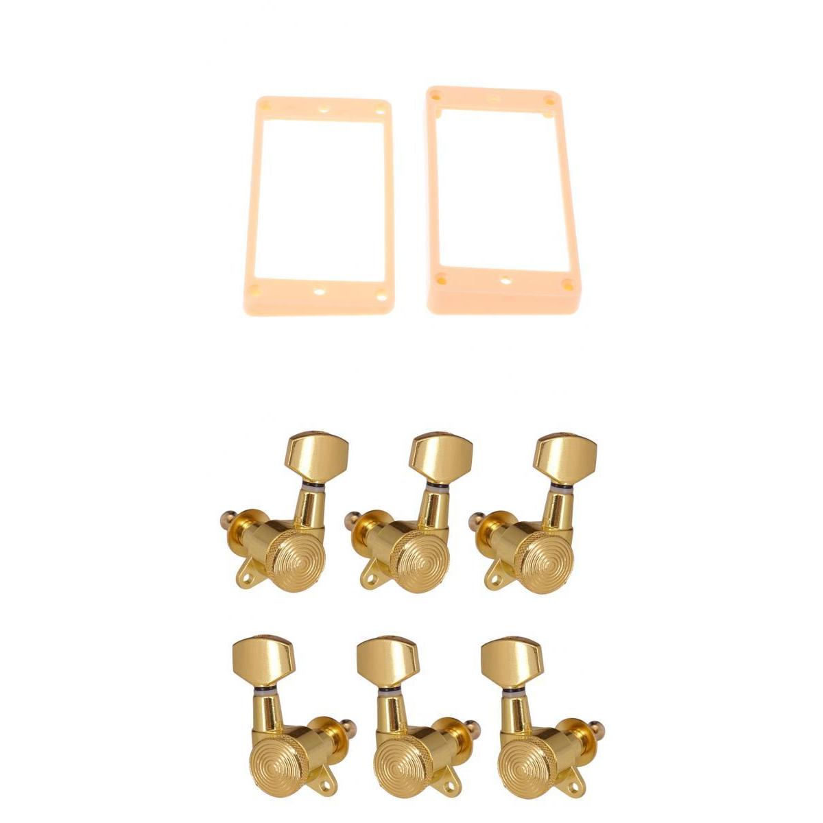 2pcs Curved Humbucker Pickup Mounting Rings+3R3L Guitar Tuning Pegs for LP