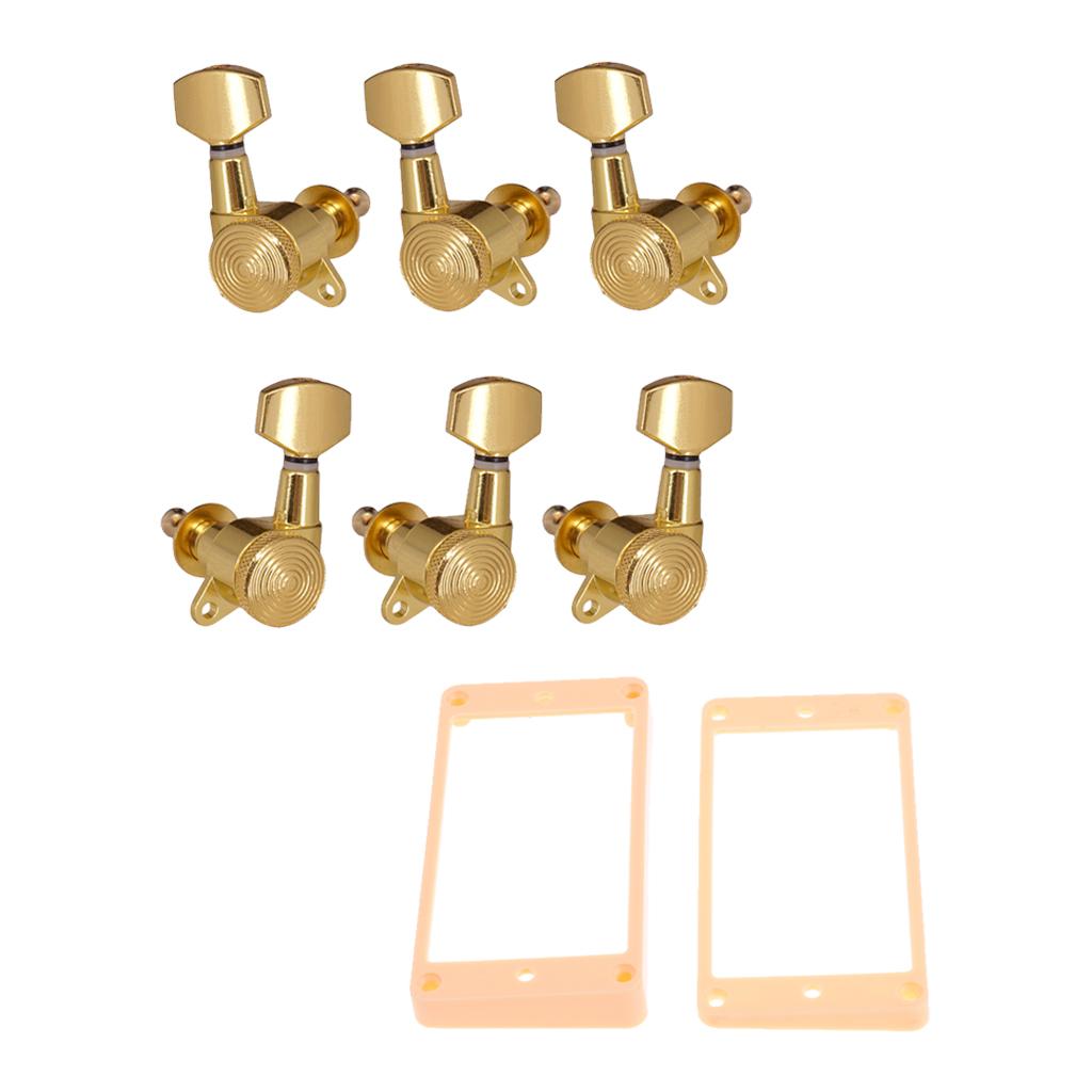2pcs Curved Humbucker Pickup Mounting Rings+3R3L Guitar Tuning Pegs for LP