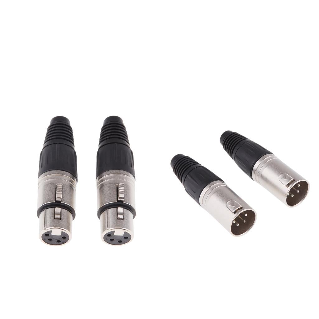 4x Metal 4Pin/4P XLR Connector Plug Male+Female Audio Microphone Connector